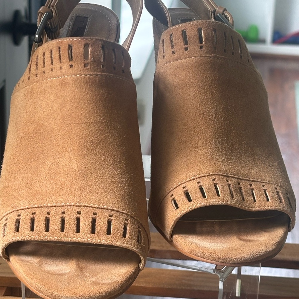Tahari Brown Peep-Toe Suede Mules